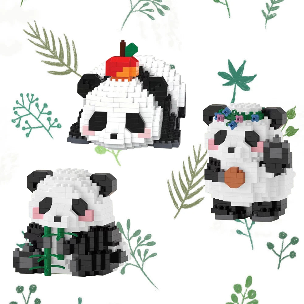 Knew Built Adorable Panda Micro Mini Building Blocks: Five Lovable Shapes, with Charming Apple and Bamboo Perfect Playmate Toys