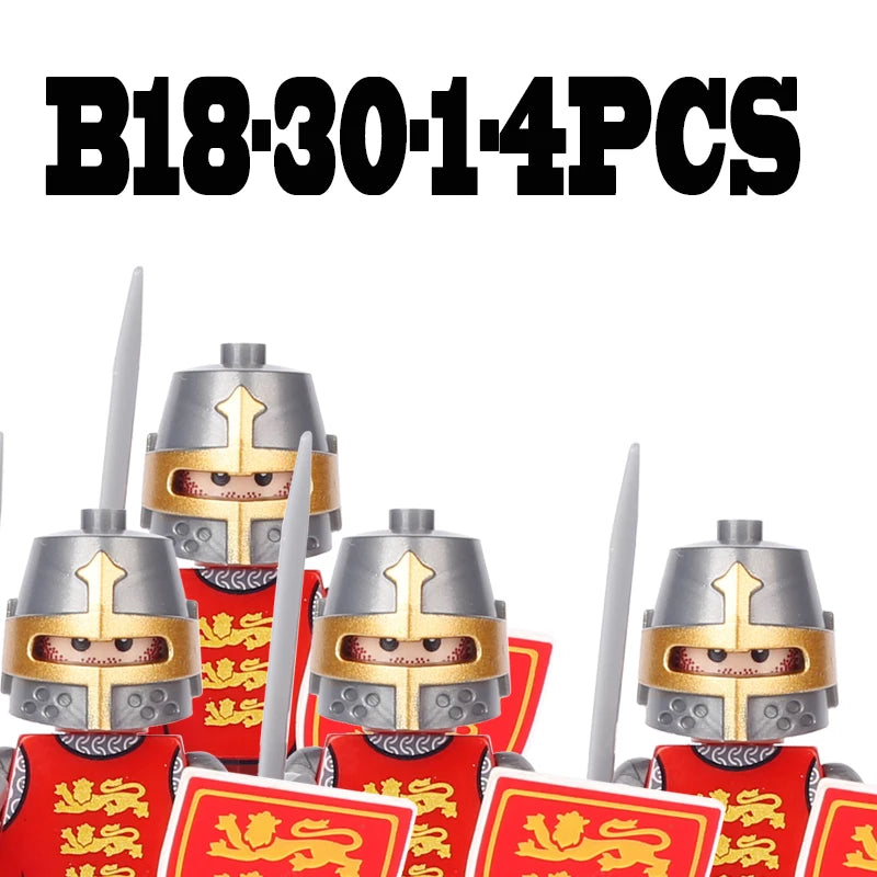 Medieval Military Knight Soldier Figures Building Blocks Ancient Lion Castle Army Guard Infantry Shield Flag Weapons Bricks Toys